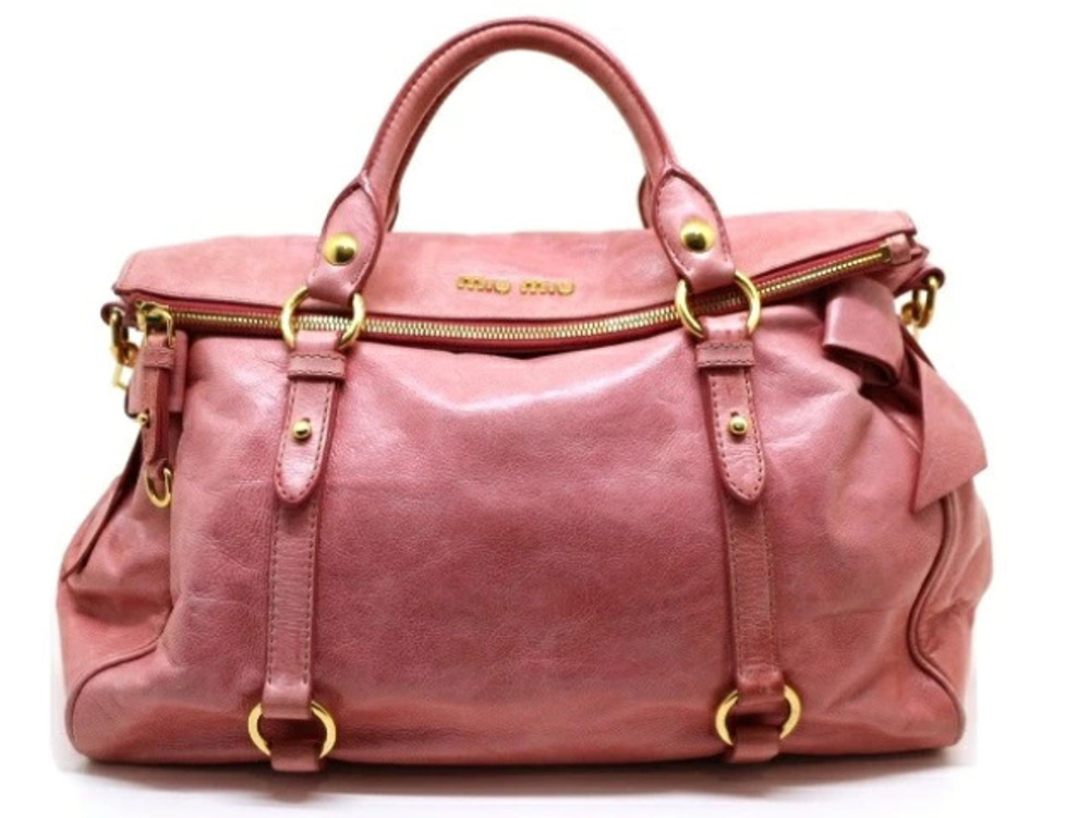 Miu Miu Side Ribbon Vitello Luxe Bag Shoulder Pink Leather